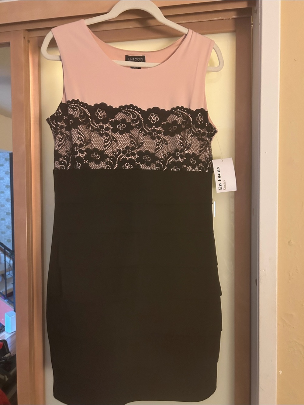 Enfocus Studio Pink and Black Lace Sheath Dress